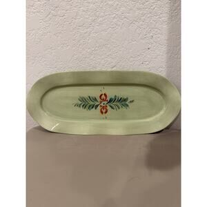 Southern Living at Home Gail Pittman Green Oval Serving Platter Hand Painted